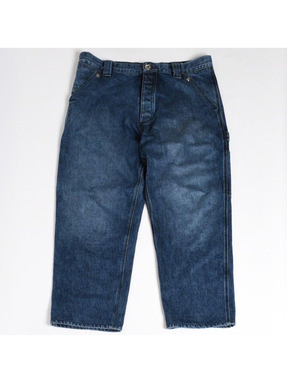 Chrome Hearts Carpenter Denim Pants Cross Ball Button Scroll Label Indigo